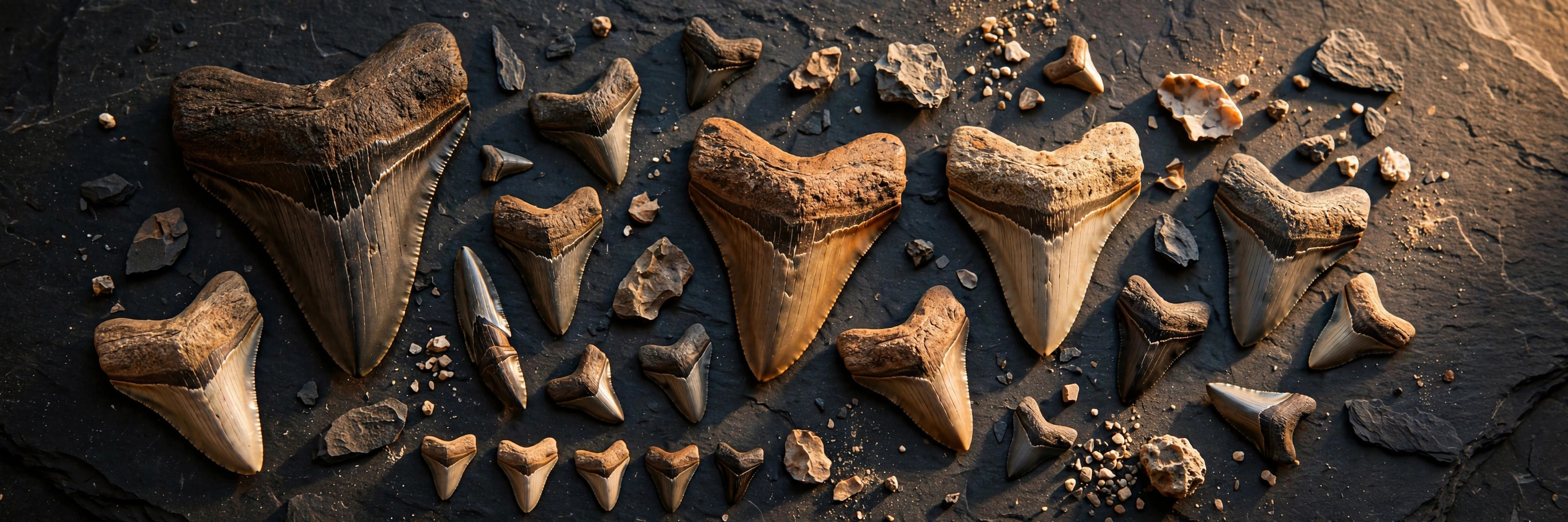 Assorted fossil shark teeth found by Nick and Aiyana
